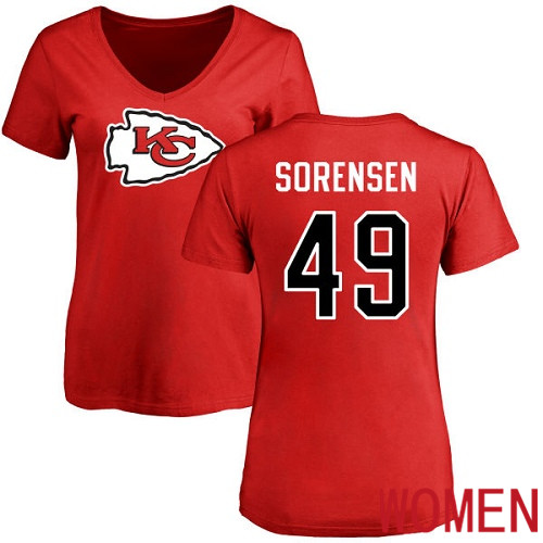 Women Kansas City Chiefs #49 Sorensen Daniel Red Name and Number Logo Slim Fit NFL T Shirt